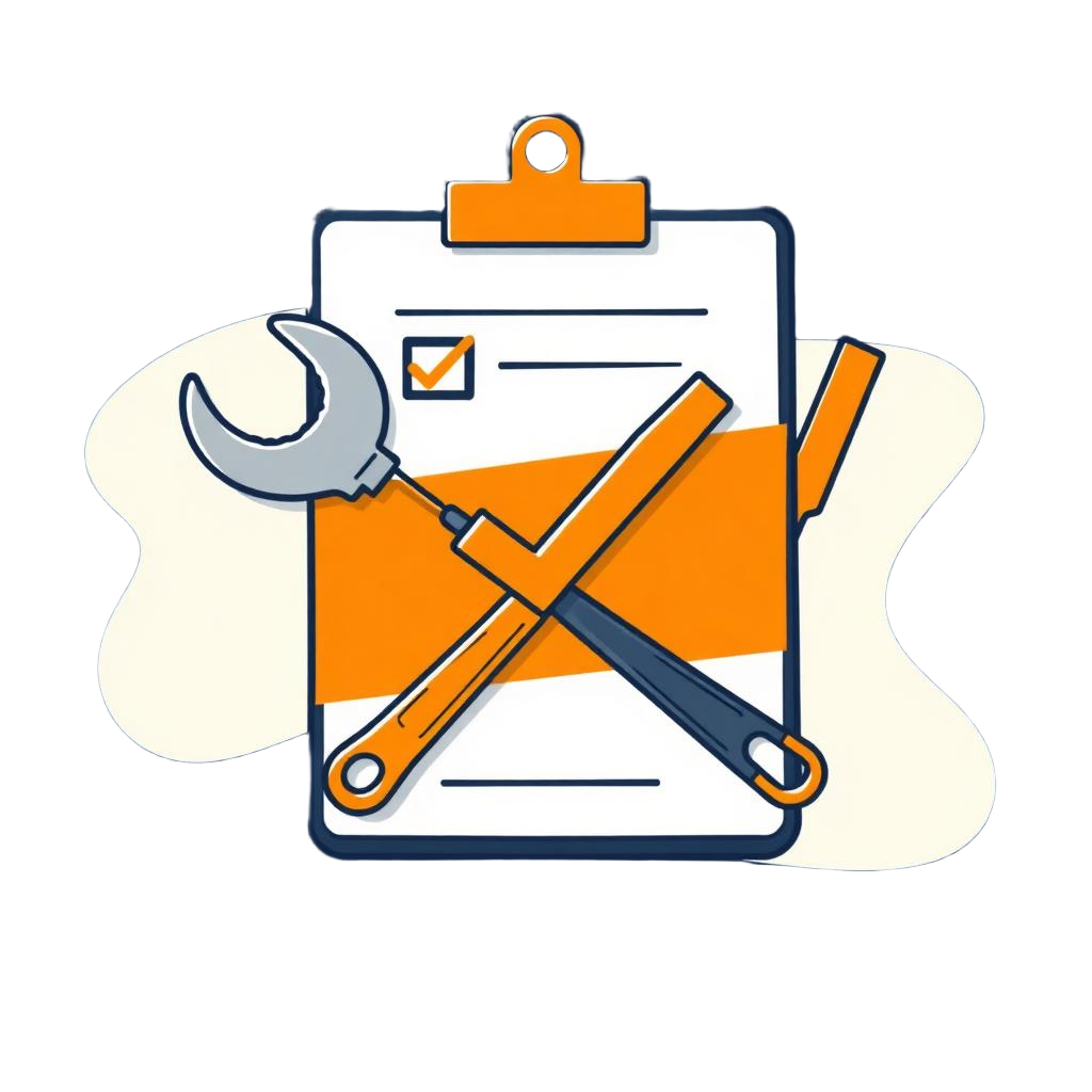 Illustrated clipboard with wrench and screwdriver representing hands-on trade software reviews